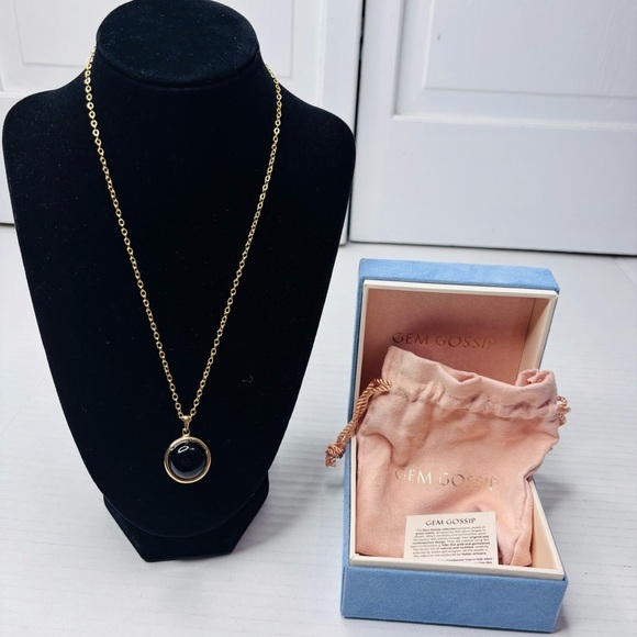 GEM GOSSIP Malachite and Onyx Stone Reversible Pendant 10K Gold Chain Necklace - Picture 1 of 7